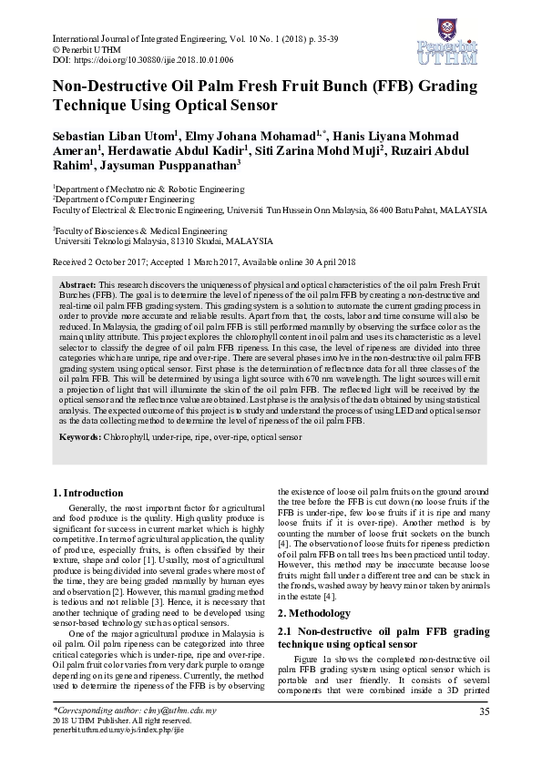 (PDF) NonDestructive Oil Palm Fresh Fruit Bunch (FFB) Grading Technique Using Optical Sensor