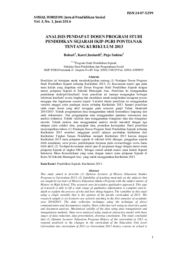 (PDF) Analisis Pendapat Dosen Program Studi Pendidikan Sejarah Ikip ...