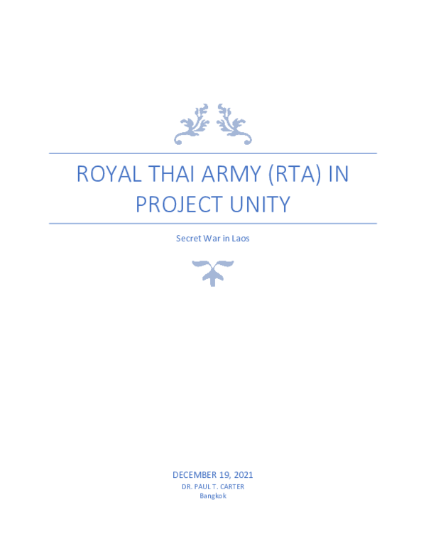 (PDF) Royal Thai Army (RTA) in PROJECT UNITY, Secret War in Laos