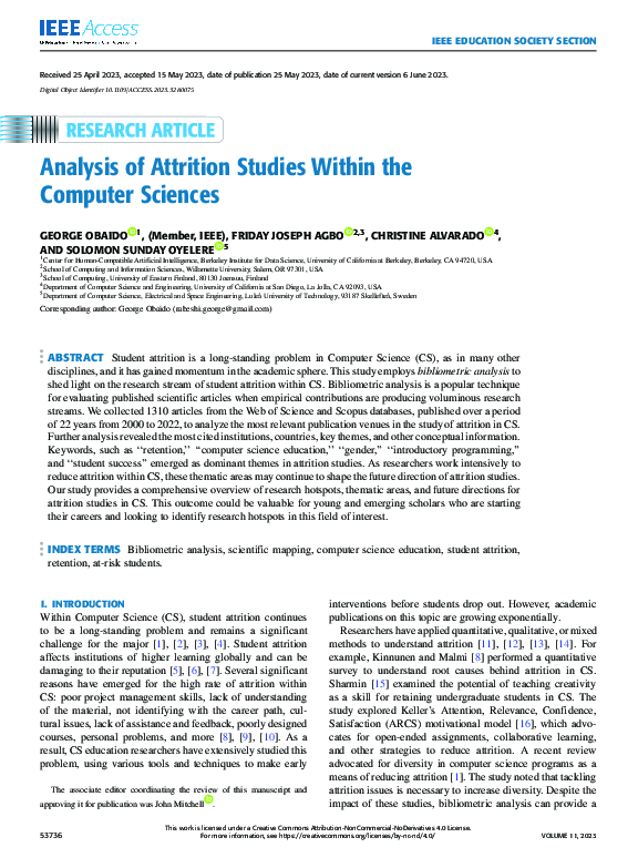 (PDF) Analysis of Attrition Studies Within the Computer Sciences