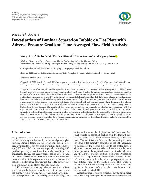 (PDF) Investigation of Laminar Separation Bubble on Flat Plate with ...
