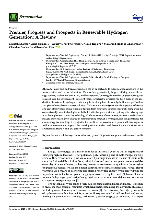 (PDF) Premier, Progress and Prospects in Renewable Hydrogen Generation ...