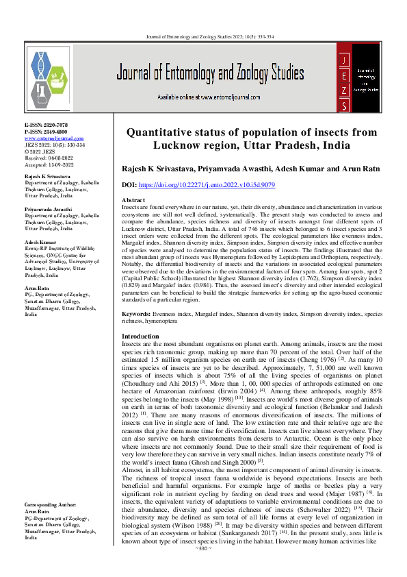 (PDF) Quantitative status of population of insects from Lucknow region ...