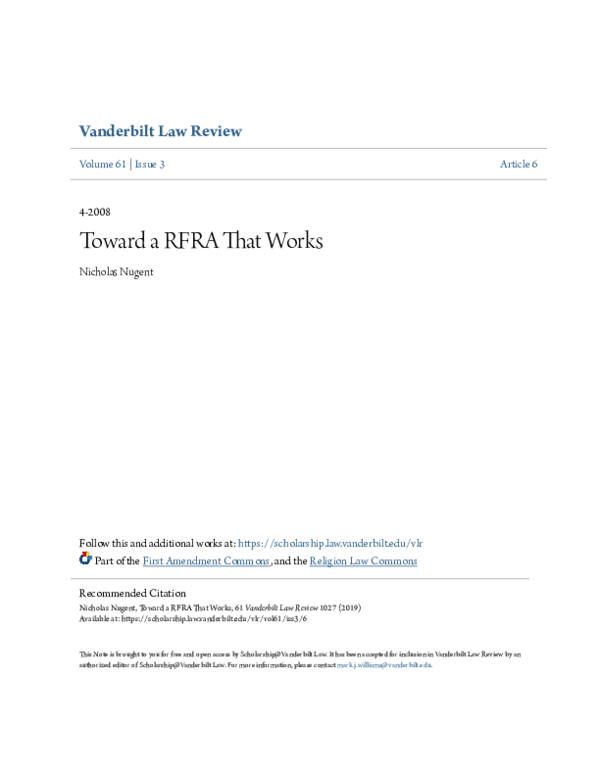 (PDF) Toward a RFRA That Works
