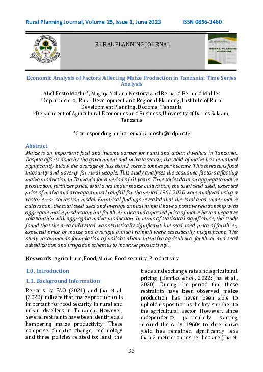 (PDF) Economic Analysis of Factors Affecting Maize Production in ...