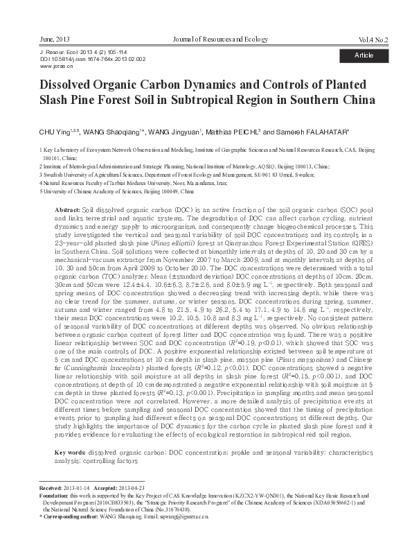 (PDF) Dissolved Organic Carbon Dynamics and Controls of Planted Slash ...