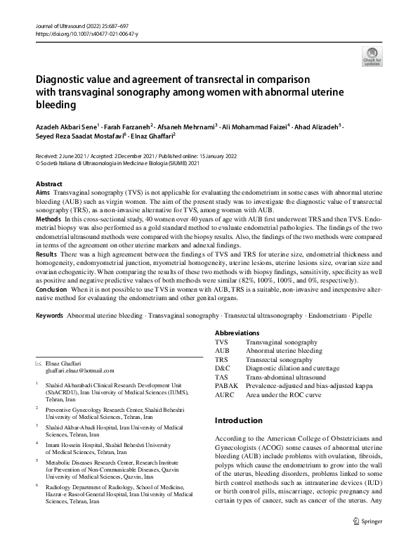 (PDF) Diagnostic value and agreement of transrectal in comparison with ...