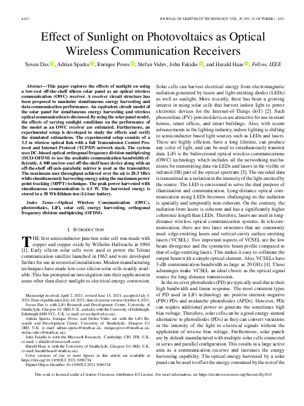 (PDF) Effect of Sunlight on Photovoltaics as Optical Wireless ...
