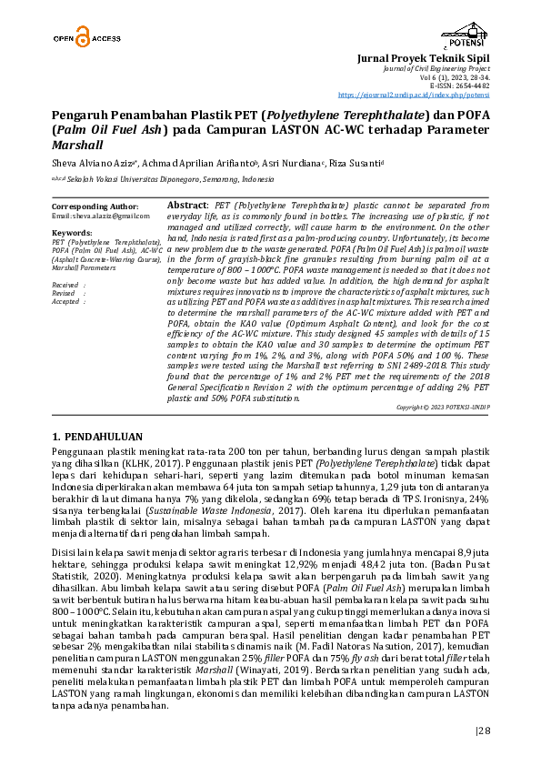 (PDF) Pengaruh Penambahan Plastik PET (Polyethylene Terephthalate) dan ...