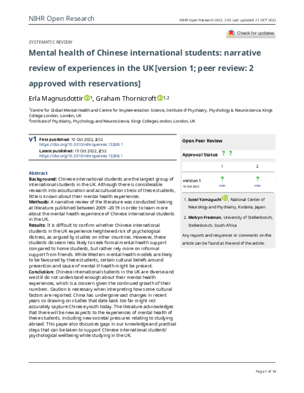 (PDF) Peer Review Report For: Mental health of Chinese international ...