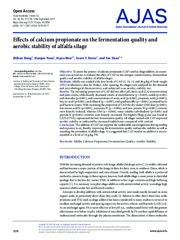 (PDF) Effects of calcium propionate on the fermentation quality and ...