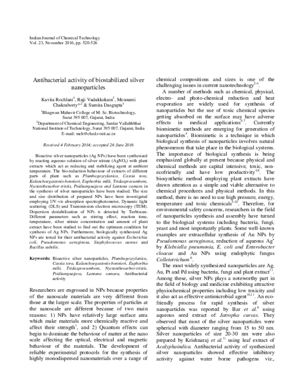 (PDF) Antibacterial activity of biostabilized silver nanoparticles