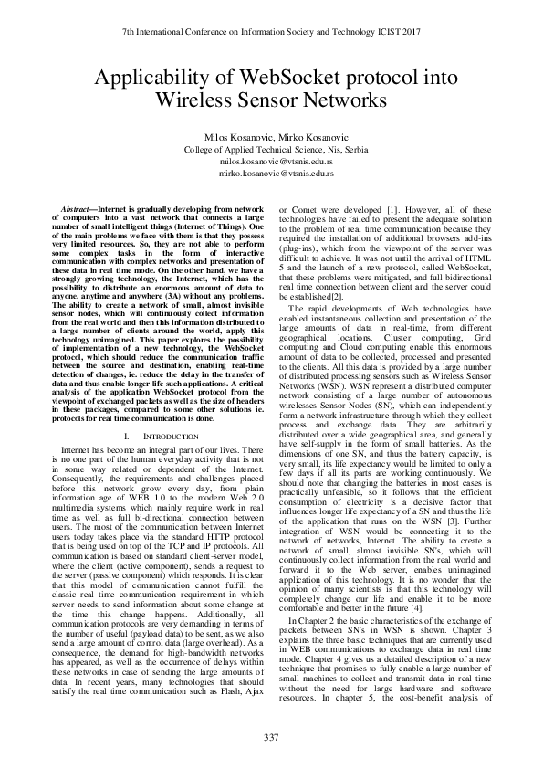 (PDF) Applicability of WebSocket protocol into Wireless Sensor Networks