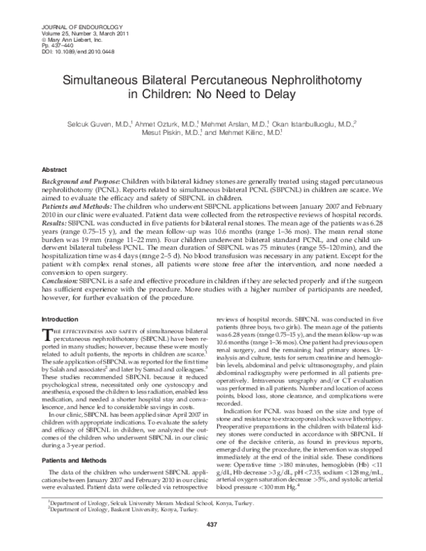 (PDF) Simultaneous bilateral percutaneous nephrolithotomy in children