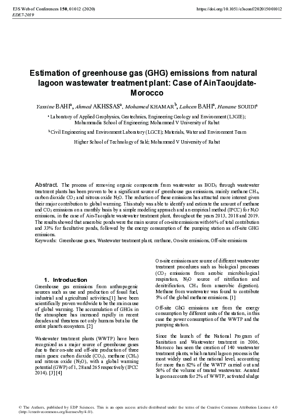 (PDF) Estimation of greenhouse gas (GHG) emissions from natural lagoon ...