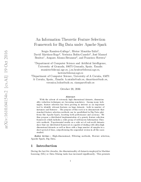 (PDF) An Information Theoretic Feature Selection Framework for Big Data ...