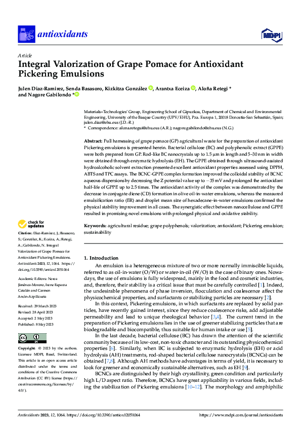 (PDF) Integral Valorization of Grape Pomace for Antioxidant Pickering ...
