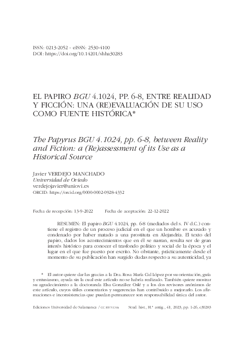 (PDF) El papiro BGU 4.1024, pp. 6-8, entre realidad y ficción: una (re ...