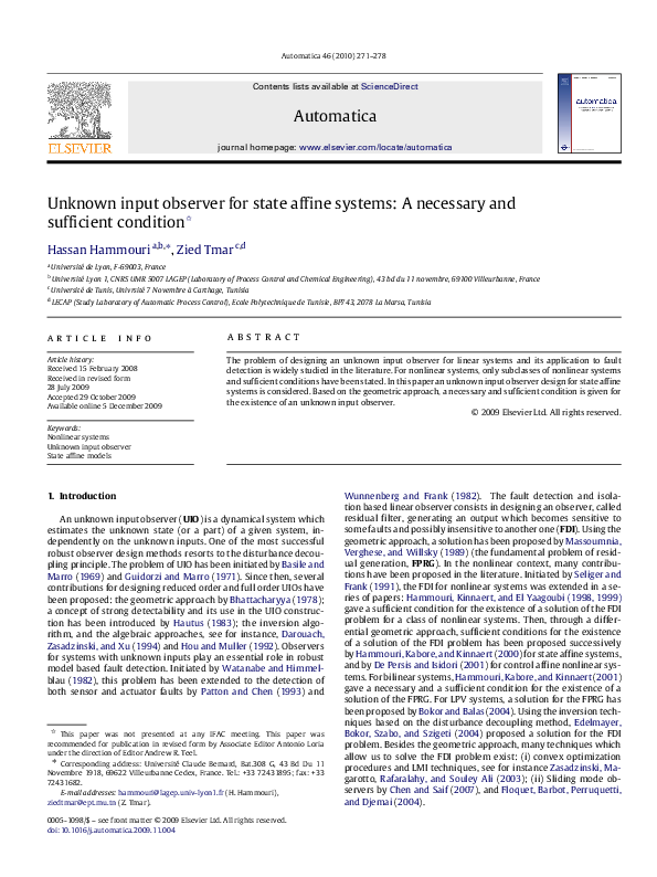 (PDF) Unknown input observer for state affine systems: A necessary and ...