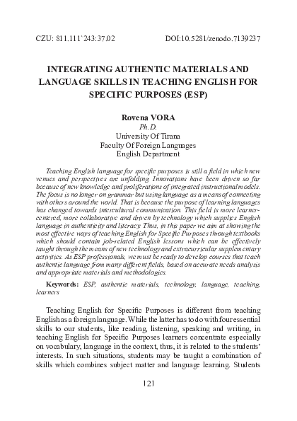 (PDF) Integrating Authentic Materials and Language Skills in Teaching ...