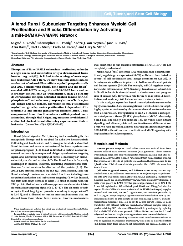 (PDF) Altered Runx1 Subnuclear Targeting Enhances Myeloid Cell ...