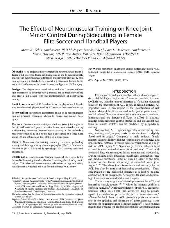 (PDF) The Effects of Neuromuscular Training on Knee Joint Motor Control ...