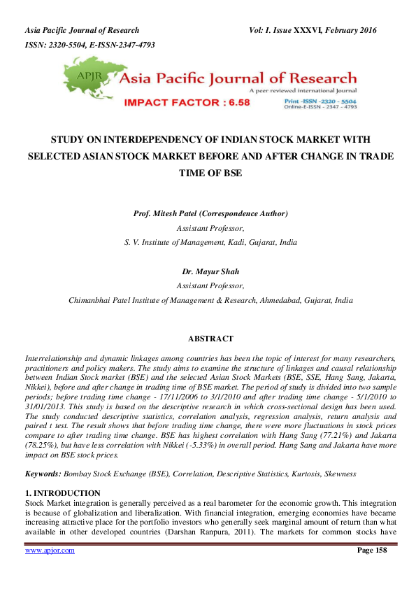 (PDF) STUDY ON INTERDEPENDENCY OF INDIAN STOCK MARKET WITH SELECTED ...