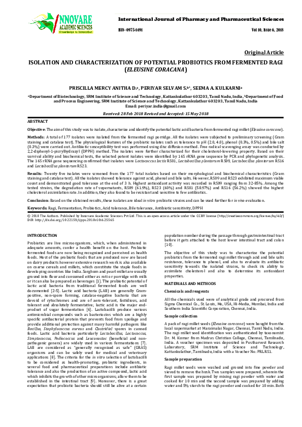 (PDF) ISOLATION AND CHARACTERIZATION OF POTENTIAL PROBIOTICS FROM ...