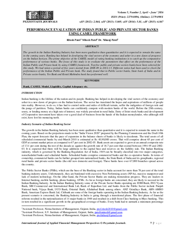 (PDF) PERFORMANCE EVALUATION OF INDIAN PUBLIC AND PRIVATE SECTOR BANKS ...
