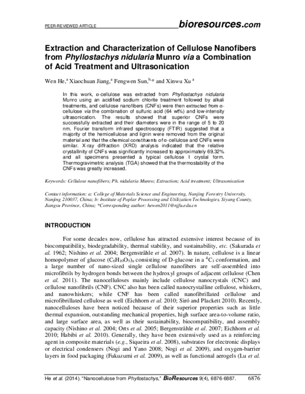 (PDF) Extraction and Characterization of Cellulose Nanofibers From ...