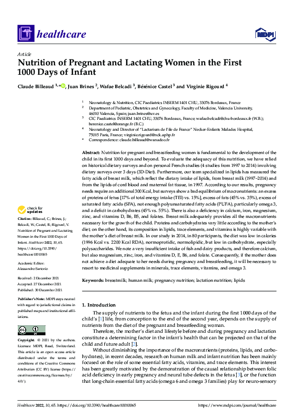 (PDF) Nutrition of Pregnant and Lactating Women in the First 1000 Days ...