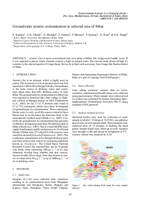 (PDF) Groundwater arsenic contamination in selected area of Bihar