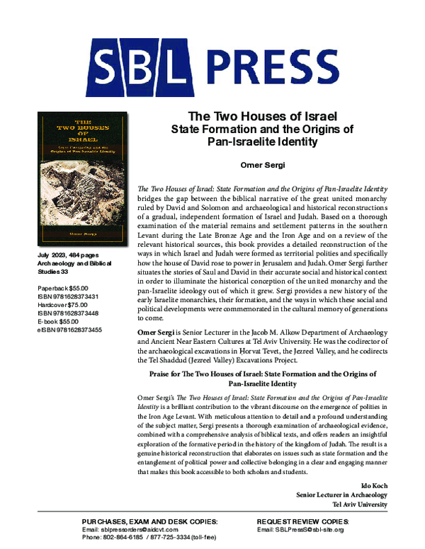 (PDF) The Two Houses of Israel State Formation and the Origins of Pan ...