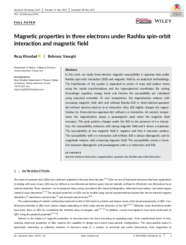 (PDF) Magnetic properties in three electrons under Rashba spin‐orbit ...