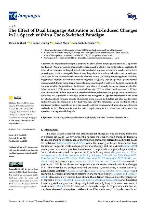 (PDF) The Effect of Dual Language Activation on L2-Induced Changes in ...