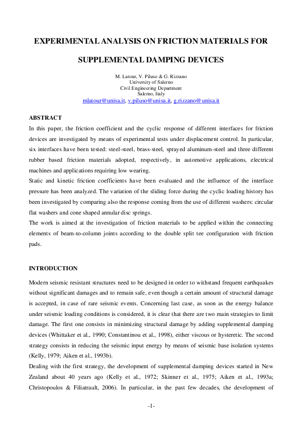 (PDF) Experimental analysis on friction materials for supplemental ...