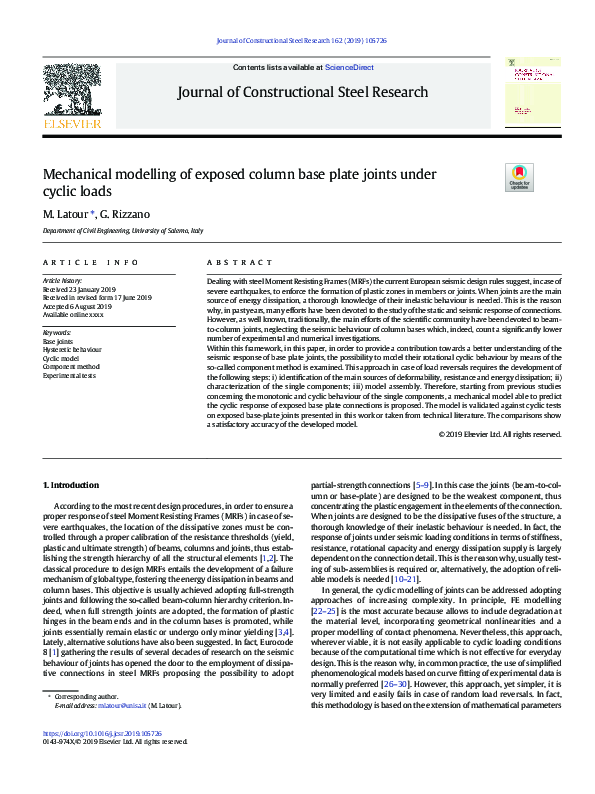 (PDF) Mechanical modelling of exposed column base plate joints under ...