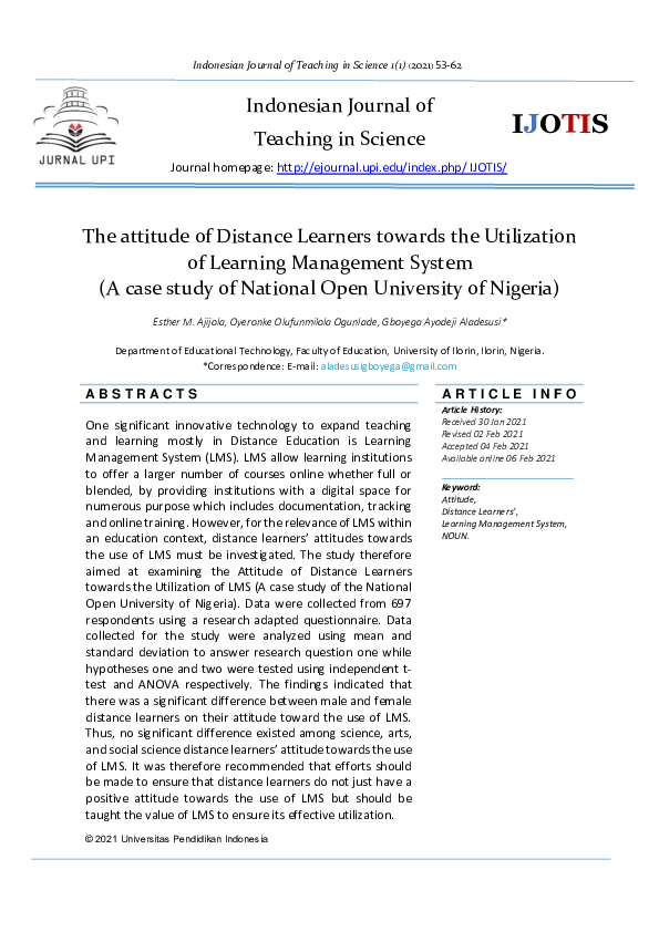 (PDF) The attitude of Distance Learners towards the Utilization of ...