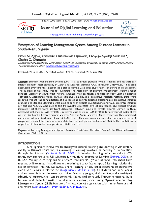 (PDF) Perception of Learning Management System Among Distance Learners ...