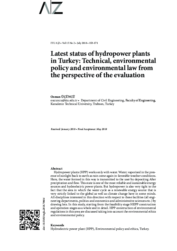(PDF) Latest status of hydropower plants in Turkey: Technical ...
