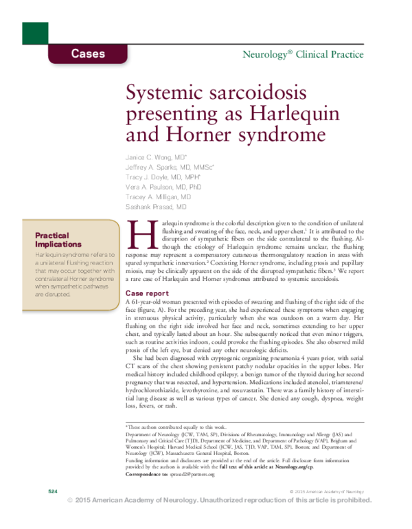 (PDF) Systemic sarcoidosis presenting as Harlequin and Horner syndrome Janice Wong Academia.edu