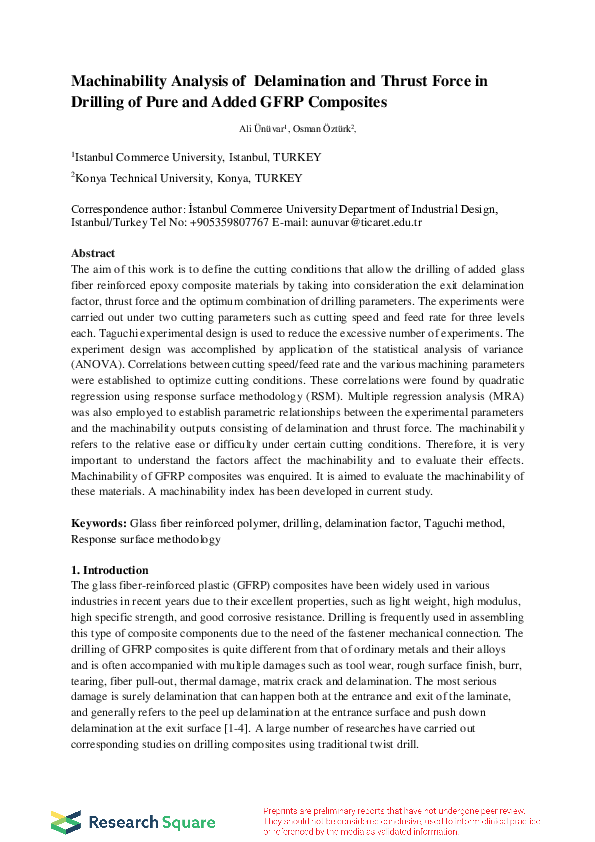 (PDF) Machinability analysis of delamination and thrust force in ...