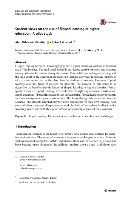 (PDF) Student views on the use of flipped learning in higher education ...