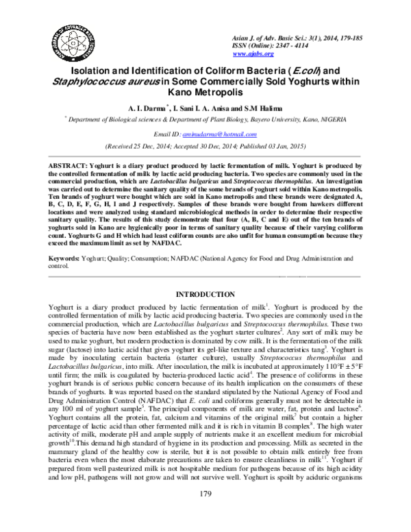 (PDF) Isolation and Identification of Coliform Bacteria (E.coli) and ...