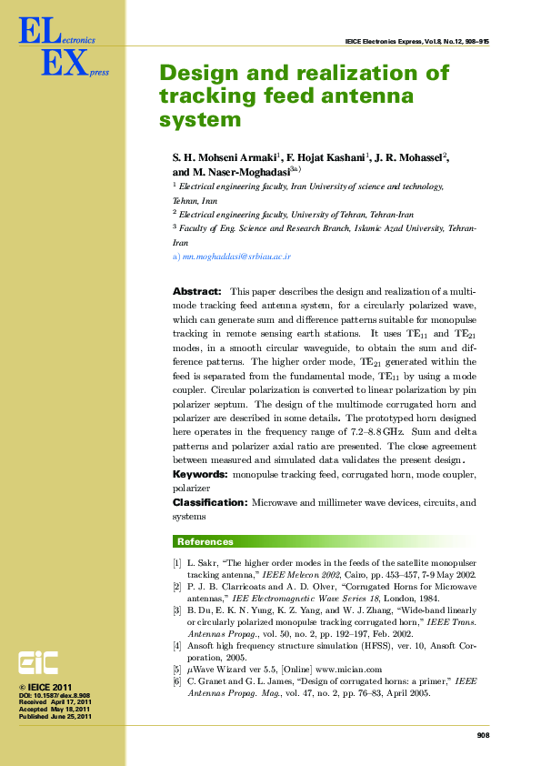 (PDF) Design and realization of tracking feed antenna system