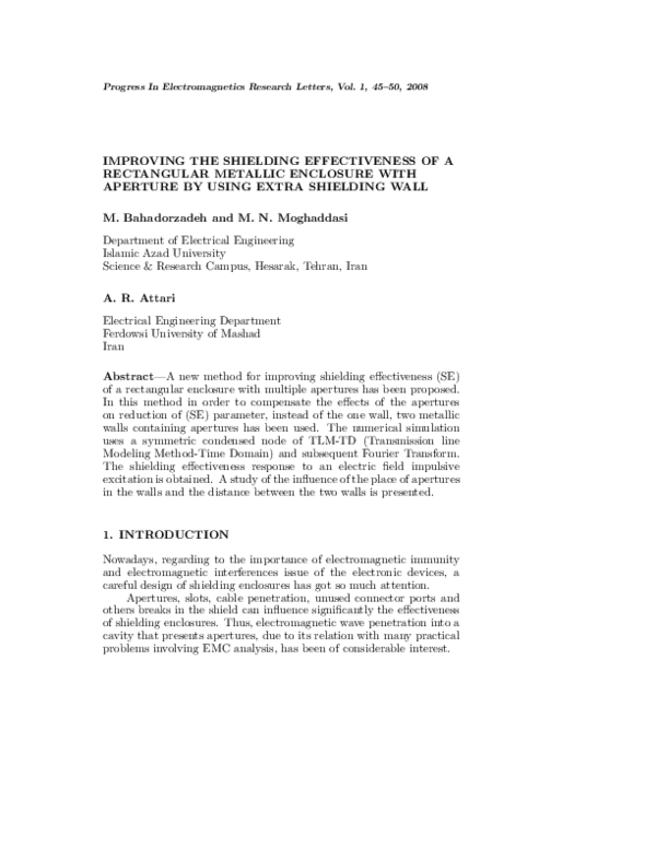(PDF) Improving of Shielding Effectiveness of a Rectangular Metallic ...