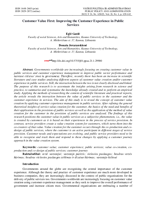 (PDF) Customer Value First: Improving the Customer Experience in Public ...