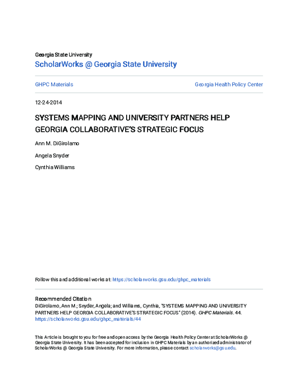 (PDF) Systems Mapping and University Partners Help Georgia ...