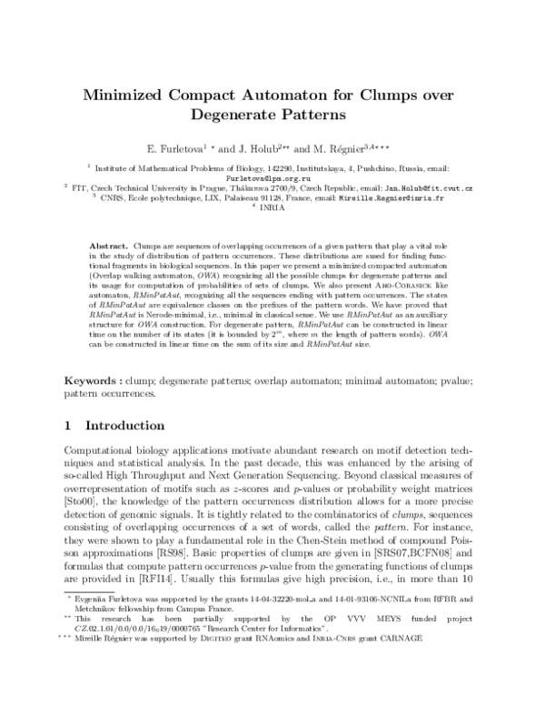 (PDF) Minimized Compact Automaton for Clumps over Degenerate Patterns