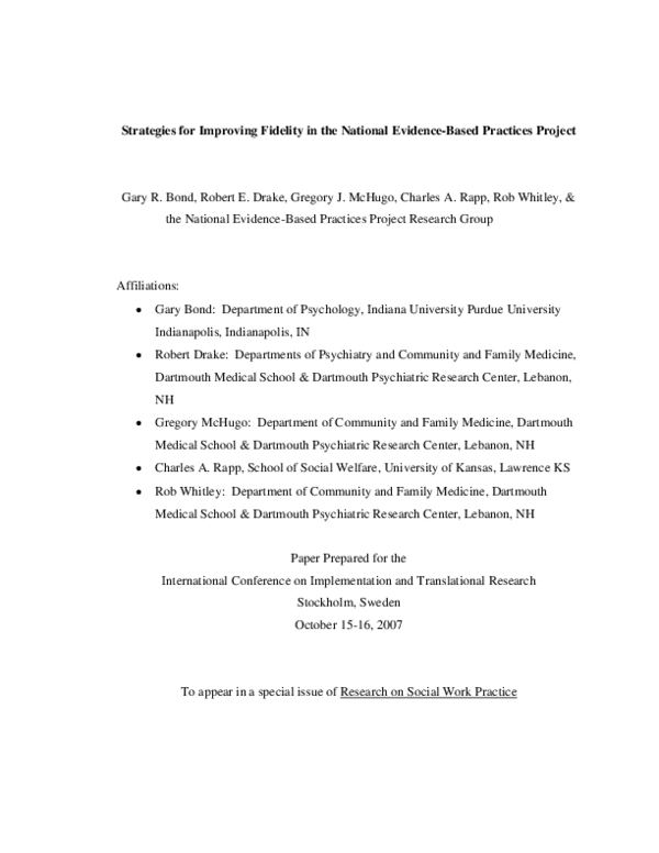 (PDF) Strategies for improving fidelity in the national evidence-based ...